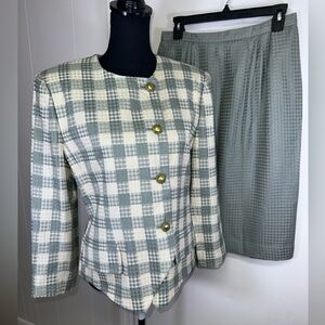 VINTAGE 90s Kasper Petite Plaid Blazer and Skirt Set